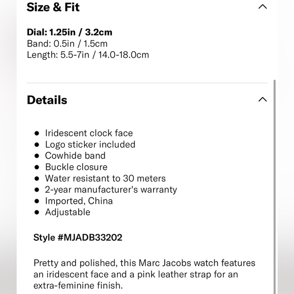 Marc Jacobs The Round Watch 32mm Pink Leather Band Iridescent Watch Face - Picture 6 of 13